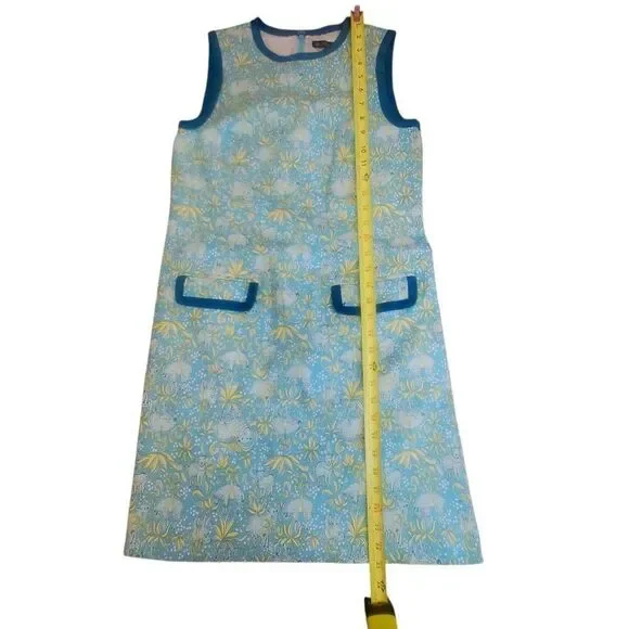 Brooks Brothers Cotton Vintage Style Lamb Print Blue Green Shift Dress Size 4